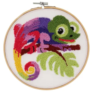 Punch Needle Stickbild "Chamäleon", Ø 17,8 cm