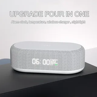 4-In-1 Desktop Clock USB Wireless Charging Night Light Thermometer Alarm Clock Wireless Charger Pad Stand Alarm Bedroom