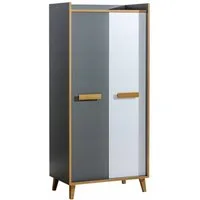 Deine Möbel 24 Kinderkleiderschrank WILLY 1 Kleiderschrank 2-türig Drehtürenschrank (Set, 2-St., für Jugendzimmer Kinderzimmer Schlafzimmer Wohnzimmer) in Weiß Matt / Anthrazit / Eiche Scandi Still