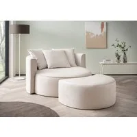 LeGer Home by Lena Gercke XXL-Sessel ISALIE, Rundsessel mit Hocker, Lesesessel, Loveseat, Big-Sessel (Set), trendige Stoffe, 3 Zierkissen, große Sitzfläche, Cord, Samt, Bouclé