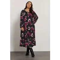 Stil Diva Midikleid Maxikleid in Übergröße mit V-Ausschnitt, langen Ärmeln und Crinkle-Sto