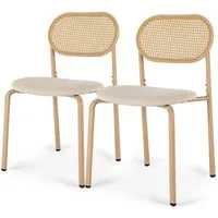 FUROKOY Stuhl Esszimmerstuhl Rattanstuhl Küchenstühle mit Rattan-Rückenlehne (Set, 4 St), Kunstleder,4er Set,Metallbeine,Holzfarbe
