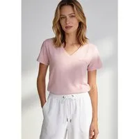 MORE&MORE Kurzarmshirt stretchiges V-Neck- Shirt, Schriftstickerei