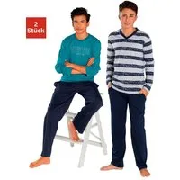 le jogger® Pyjama mit Streifen und Print (4 tlg., 2 Stück) in langer Form