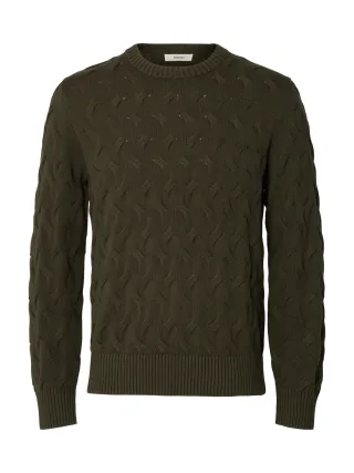 selected men - SLMCARLOS LS CABLE CREW NECK NOOS Forest Night - Gr. - M