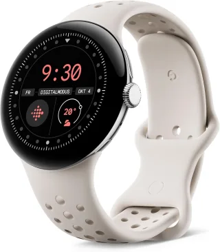 Google Pixel Watch 3 [WiFi + LTE inkl. Kautschuk-Armband weiß/beige] 45mm Aluminiumgehäuse silber