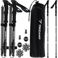 Trizand Nordic-Walking-Stöcke Nordic Walking Stöcke Faltbar Verstellbar 110-130cm Leicht mit Gummi (2 Stück, 2 St., 2er Set), Faltbar & Regulierbare Länge & 3 Endstücke für versch. Untergründe