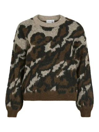 VILA - VILOMA O-NECK L/S JACQUARD KNIT TOP natural melange - Gr. - L
