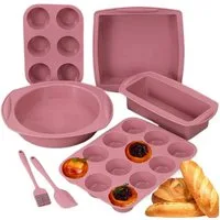 Refined Living Backform 7-tlg Antihaft Backformen Set Silikonform Backzubehör Kuchenform, (Brotbackform Muffinform Rund mit Teigschaber Backpinsel torten set), Hitzebeständige Kastenform für Backen Pizza Brot Kuchen Toast Cupcake