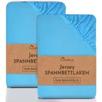 NatureMark Spannbettlaken 2er-Set Jersey Spannbetttuch 100% Baumwolle, 100% Baumwolle, Gummizug: rundum, (2 Stück), Türkis