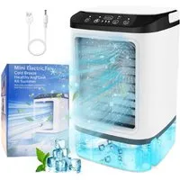 MOPUEA Ventilatorkombigerät 4-in-1 Mini Klimagerät USB Tragbar mit 900ml Tank & 7 Farben Licht, USB Betrieb 900ml Tank leise tragbar 4-in-1 Funktion