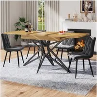 Celya Esstisch Ausziehbarer Esstisch 120 (160) x 80 cm, ausziehbarer Küchentisch (Tischplatte aus Walnussholz/Marmorimitat), Frühstückstisch, sternförmige Tischbeine, schwarze Eisenbeine