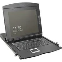 Modulare HD LCD KVM Konsole mit 19" TFT 8 Port Cat 5, KVM-Switch schwarz, deutsches Tastaturlayout, 8 Port Cat 5 KVM-Switch, Touchpad