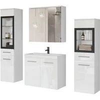 welltime Badmöbel-Set MADRIT II, Schrank mit Waschbecken, 2 Hänger, Spiegelschrank, (Komplett-Set, 5-St), Hängende Badmöbel mit Glaseinsätzen – in vielen Farben erhältlich