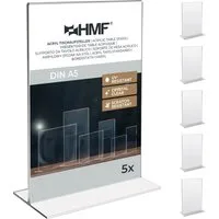HMF Bilderrahmen Acryl Tischaufsteller DIN A5, Doppelseitiger, für 1 Bilder (5 St), T-Ständer Aufsteller, 5 Stück, Hochformat Glasklar