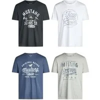 MUSTANG T-Shirt Herren Printshirt 4er Pack Set Regular Fit (Vorteilspack, 4-tlg) Kurzarm Sommer Tee Shirt mit Rundhalsausschnitt aus 100% Baumwolle