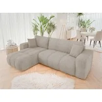 MIRJAN24 Ecksofa Fetrinu Boucle, mit Schlaffunktion und Bettkasten, Rückenlehne in Form beweglicher Kissen