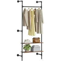 SoBuy Kleiderständer KLS18, Garderobenständer mit Kleiderstange Schuhablage, Kleiderschrank, Kleiderregal mit Kleiderstangen, 2-4 Ablagen, offener Kleiderschrank