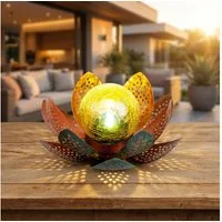 GLOBO LIGHTING Gartenleuchte, LED-Leuchtmittel fest verbaut, Kaltweiß, Tageslichtweiß, LED Garten Solar Lampe Tisch Leuchte Lotus Blume Deko Beleuchtung