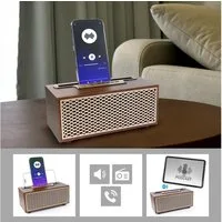 EAXUS XM-5H Premium Bluetooth Lautsprecher in edler Vintage Holz-Optik Bluetooth-Lautsprecher (Bluetooth, Mit Radio, USB, microSD-Slot & Freisprechfunktion)