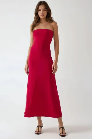 Basic Trägerloses Midikleid