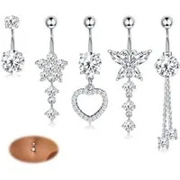 Diamday Bauchnabelpiercing-Set Bauchnabelpiercing Set Chirurgenstahl CZ Baumelnd Gold Silber Herzen