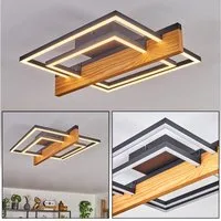 hofstein Deckenleuchte eckige Deckenlampe aus Holz/Metall/Kunststoff in Natur/Schwarz/Weiß, LED wechselbar, 3000 Kelvin, Design, 1-flammig, 24 Watt, 1200 Lumen