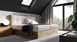 Boxspringbett Bett THANOS 180x220cm Lancelot Eiche Stoff Hellbeige inkl. Bett...