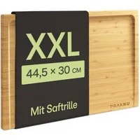 Praknu Schneidebrett Schneidebrett aus Holz Groß XXL - Mit Saftrille - Beidseitig, Bambus, (kein Set, 1-St), langlebig