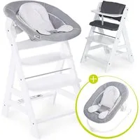 Hauck Hochstuhl Alpha Plus White - Newborn Set (Set, 4 St), Holz Babyhochstuhl ab Geburt inkl. Neugeborenenaufsatz & Sitzauflage