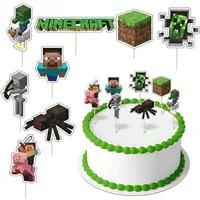 Festivalartikel Tortenstecker Minecraft Set Topper Torten Grün Diamant Steve Pixel TNT Topper