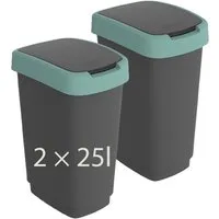 ROTHO Mülleimer TWIST 2er-Set Abfalleimer 25l - 2-in-1 Deckel - ideale Mülltrennung, ideal für Mülltrennung & Recycling
