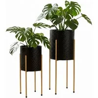 relaxdays Blumenständer Metall Blumenständer 2er Set, Schwarz-Gold