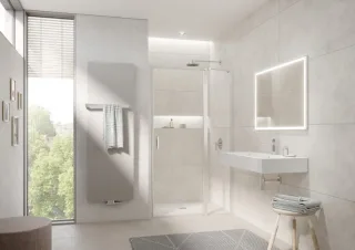 Kermi Pendeltür Liga 1GR 1030x1850, silber hochglanz ESG klar mit KermiClean LI1GR10318VPK
