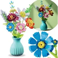 LEGO® Blumenstrauß Bausteine, kompatibel mit LEGO, 8 Blumen, Vase, 793 Stk. Konstruktions-Spielset