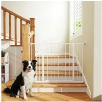 PawHut Hundegitter Treppenschutzgitter ohne bohren (Hunde Treppenschutzgitter, 1 St., Schutzgitter für Haustier), Metall, Weiß 76-107 x 2 x 76 cm