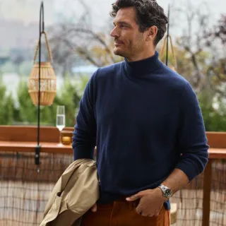 Kaschmir-Rollkragenpullover für Herren, Herren, size: regular, Blau, Kaschmir, by Lands' End