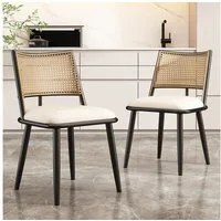 Flieks Esszimmerstuhl (Set, 2 St), 2er Set Polsterstühle mit Rattan-Rückenlehne Kunstleder, Metallbeine
