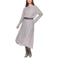 Marc Cain Blusenkleid Romantic Tresaures Premium Damenmode Maxikleid Blusenkragen, Kontrastprint, Verdeckte Knopfleiste