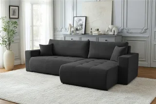 Ecksofa Schlafsofa Sofa ARMARI in Stoff Wind Schwarz Ottomane Links