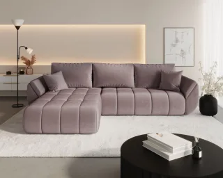 Ecksofa Schlafsofa MISATO Stoff Monolith Flieder Ottomane Links