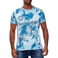 R-NEAL T-Shirt Herren T-Shirt Verwaschen mit Seitlicher Knopfleiste und Front Prints