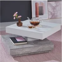 trendteam Couchtisch, Wohnzimmertisch Sofatisch Beistelltisch drehbar Beton/Weiß 70x70x35