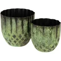 Florists Products Übertopf 2er-Set Vintage Blumentopf Grün aus Metall Ø14/12cm -
