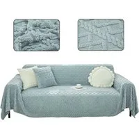 Rosnek Sofaschoner Plüsch Sofa Überzug Sofabezug Sofadecke Schonbezug 1 2 3 4 Sitzer, 280g/ Verdickt Geometrisch Jacquard Blau Rechteckig 180x180cm