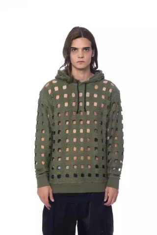 Ausschnitt Strick-Hoodie Militärgrün