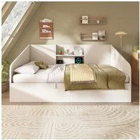 OKWISH Stauraumbett Bett 90x200 cm mit Stauraum & Ladestation – weißes Tagesbett. (Funktionsbett, 1-tlg., Hydraulisches Tagesbett Mit USB/Type-C-Ladestation), platzsparendes Einzelbett (ohne Matratze)
