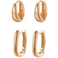 Hey Happiness Creolen-Set Layer Kuppel und Oval, Ohrringe Silber 925 Damen, Kleine Basic Silber Klappcreolen 18K Roségold vergoldet