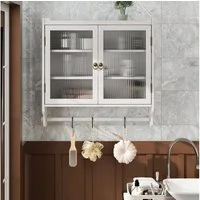 BBWL Hängeschrank Vintage Wandschrank mit Glastüren 60 cm Hängeschrank aus Massivholz und MDF mit Handtuchhalter für Bad