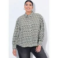 Ulla Popken Hemdbluse Bluse bedruckt Oversized Hemdkragen Langarm